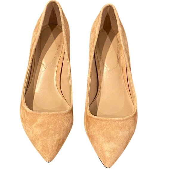 Aldo Hillers Suede 2" Block Heel Pointed Toe Pump Sz 7.5 Tan/Nude/Beige 320F - Picture 2 of 8